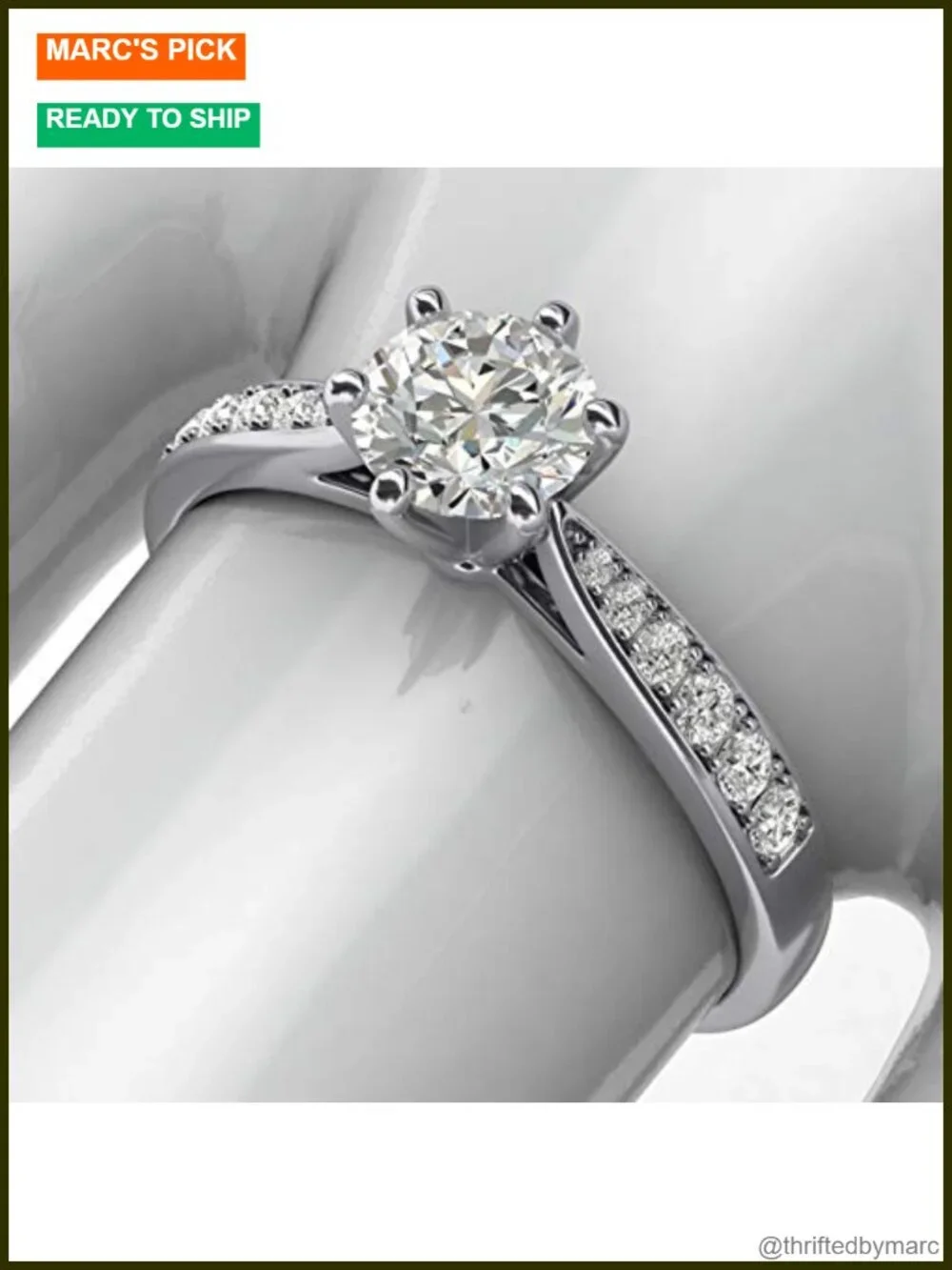 14k White Gold 1.0 CT Simulated Diamond Engagement Ring 6-Prong Promise Bridal